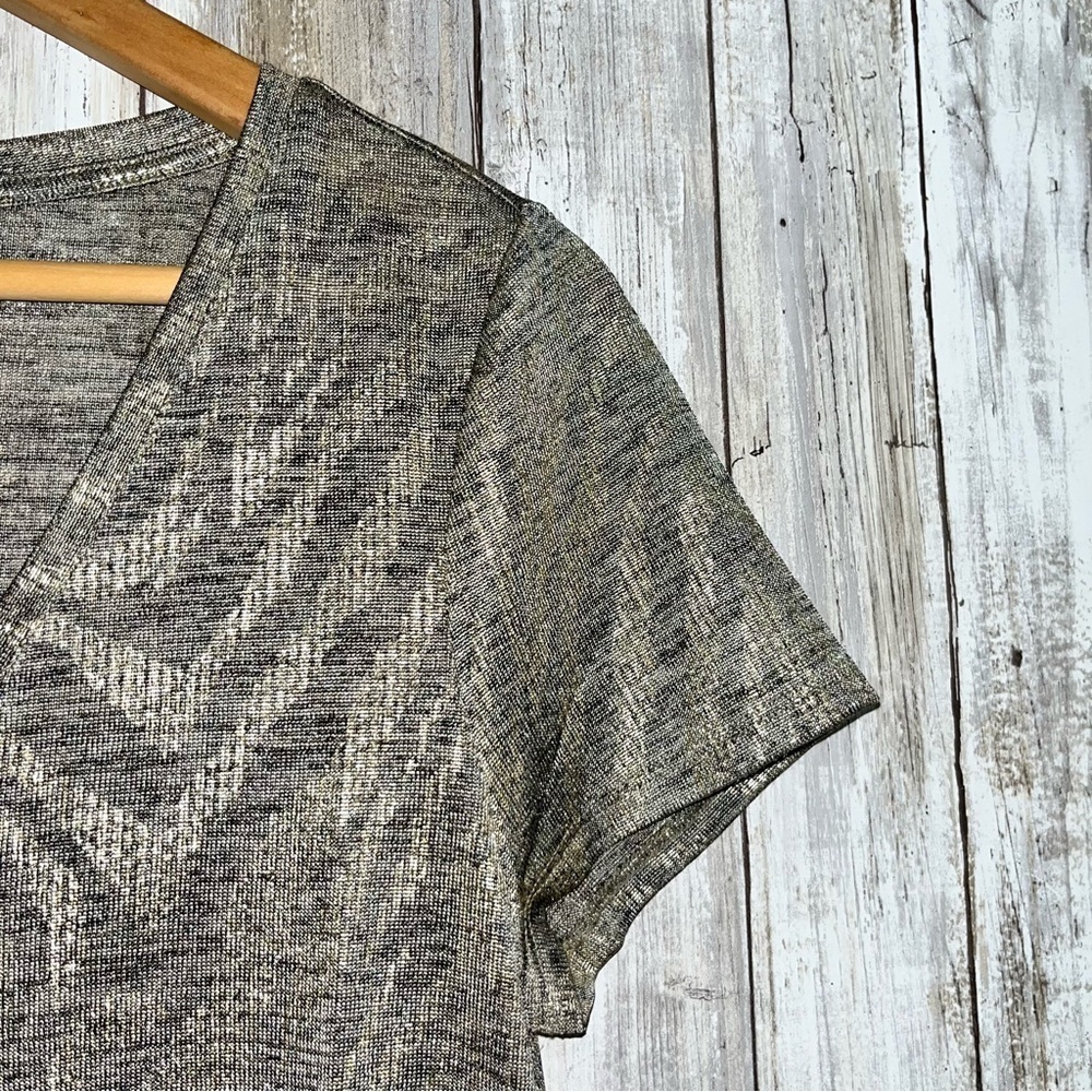White House Black Market Metallic Sheer Zebra Print V-Neck Tee - Picture 2 of 5